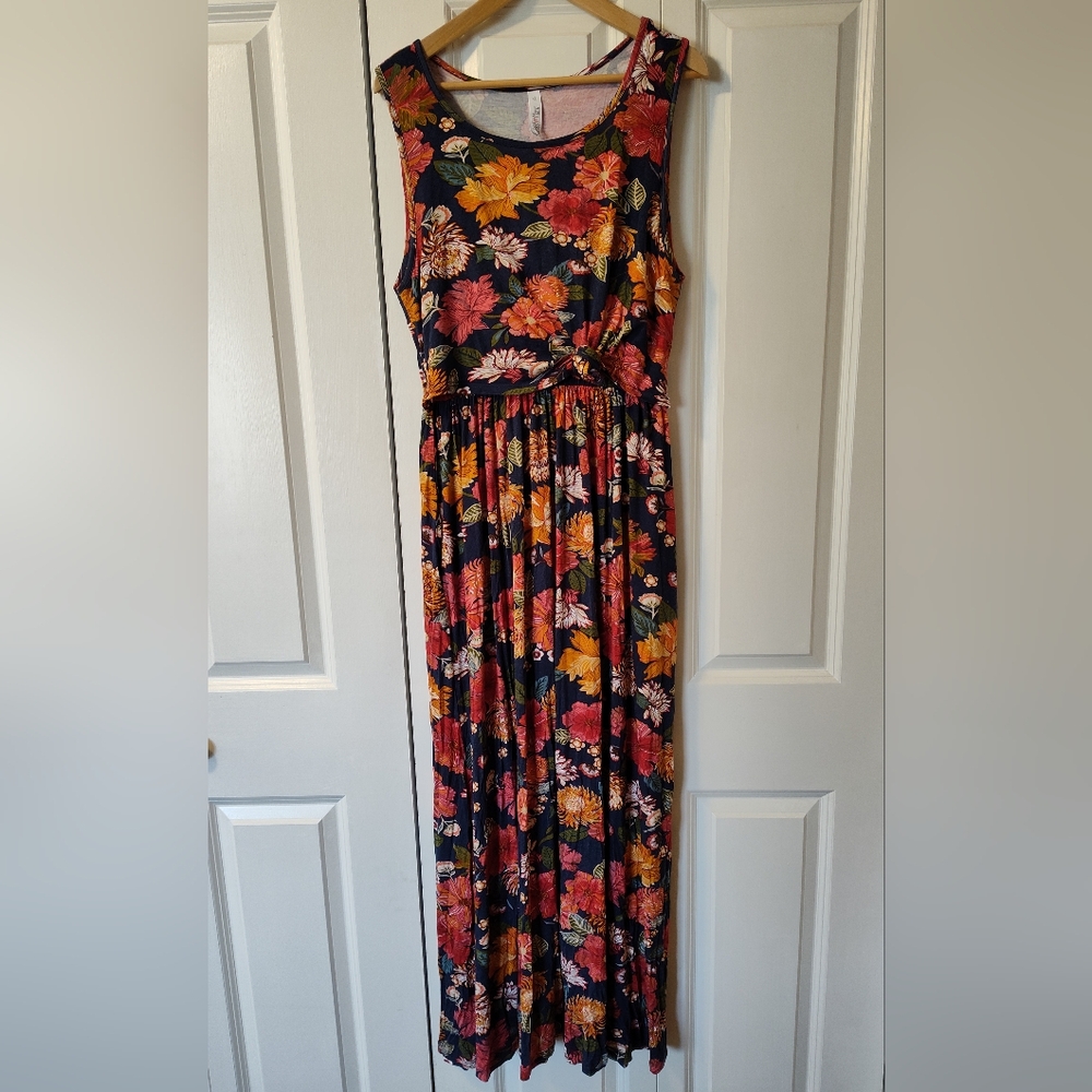 LATCHED MAMA Sleeveless Boardwalk Maxi ("Radio Retro" Floral, Extra Large)